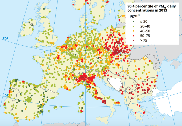 Figura 2: concentrazioni annuali del PM10 (anno 2013)